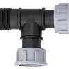 PP t-stuk, 2 x swivel 1" x 1" bu.dr.