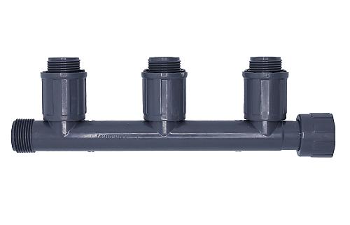 Rain Bird PVC Manifold/Waterverdeler - 3-weg+ingang (1" bi.dr. x 1" bu.dr x 1" bu.dr. uitgang)