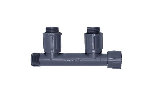Rain Bird PVC Manifold/Waterverdeler - 2-weg+ingang (1" bi.dr. x 1" bu.dr x 1" bu.dr. uitgang)