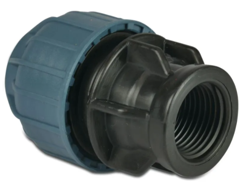 Jason Aansluitstuk PP 16 mm x 1/2" knel x binnendraad 16bar zwart/blauw DVGW/KIWA/WRAS/SVGW S1