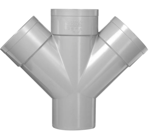 Het dubbel PVC T-stuk 45° met 3x lijmmof 