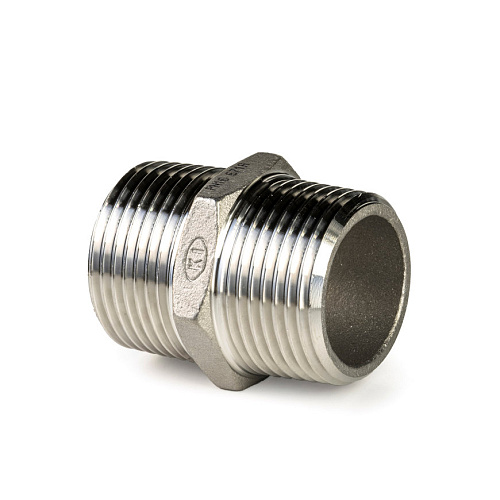 RVS Dubbele nippel 6-kant 2x buitendraad