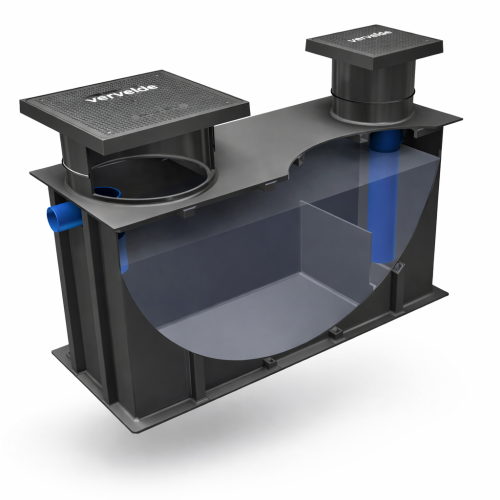 Vetafscheider HDPE 2l/s 216 liter slib rechthoekig grond inbouw. Geschikt voor verkeersklasse A 15 k