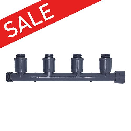 Rain Bird PVC Manifold/Waterverdeler - 4-weg+ingang (1" bi.dr. x 1" bu.dr x 1" bu.dr. uitgang)