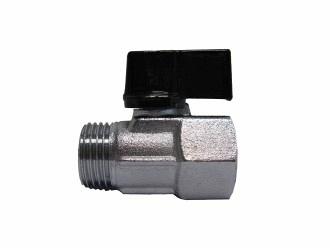 messing verchroomde mini kogelkraan 1 x binnendraad 1 buitendraad