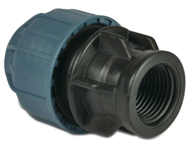 Jason Aansluitstuk PP 16 mm x 1/2" knel x binnendraad 16bar zwart/blauw DVGW/KIWA/WRAS/SVGW S1