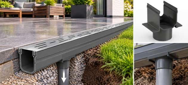 Lijngoot Smal pvc verbindingsstuk met verticale uitloop 75 mm
