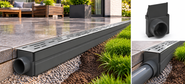 Lijngoot Smal pvc eindplaat met horizontale uitloop dia 50 mm