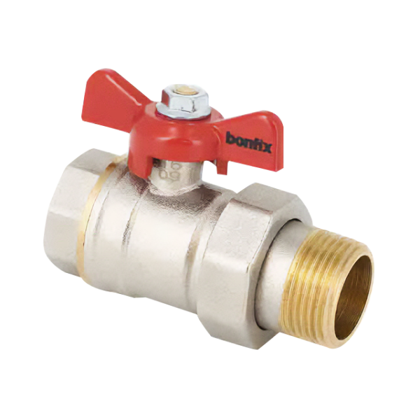 De BONFIX kogelkraan met binnendraad x koppeling buitendraad en rode vlindergreep