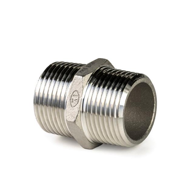 RVS Dubbele nippel 6-kant 2x buitendraad