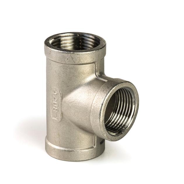 RVS T-stuk 90° 3x binnendraad