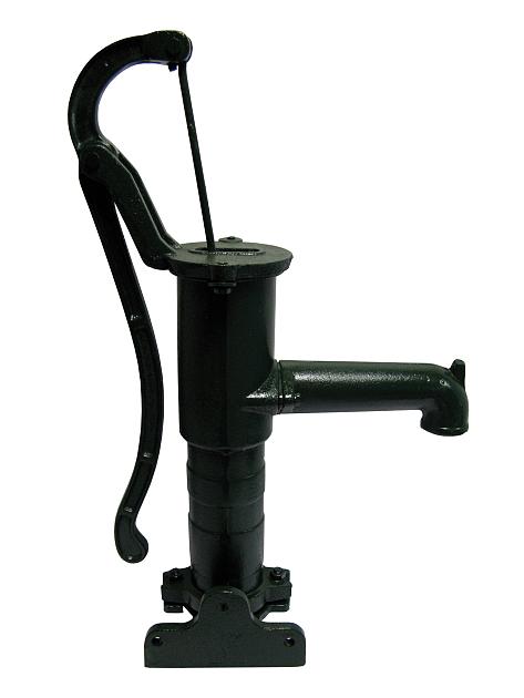 Handpomp met wandflens. Aansluiting: 1¼” binnendraad. Doorlaat ± 18 ltr./min.