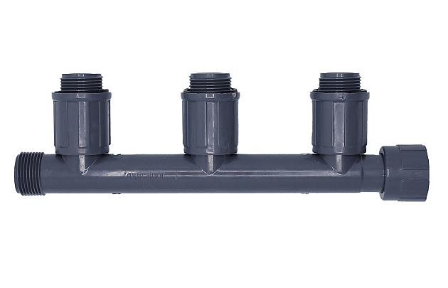 Rain Bird PVC Manifold/Waterverdeler - 3-weg+ingang (1" bi.dr. x 1" bu.dr x 1" bu.dr. uitgang)