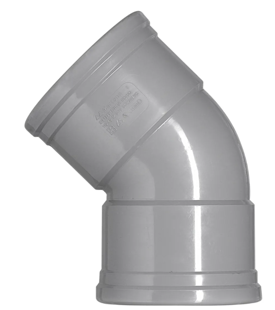 PVC Bocht 45 ° – 2x Rubbermanchet verbinding