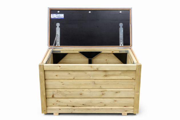 Prefab houten verdeler/pomp kast voor buiten