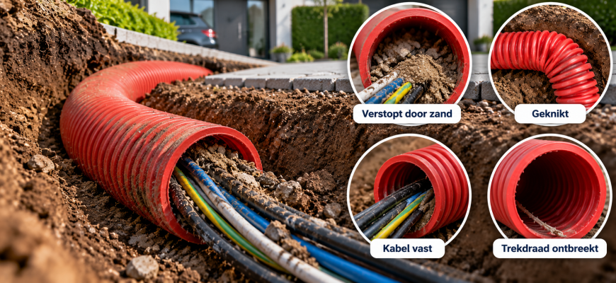verstopte mantelbuis met kabelproblemen