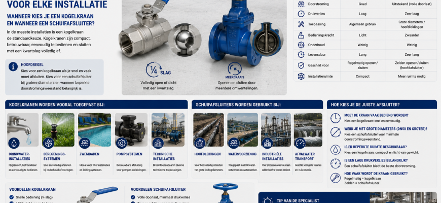kogelkranen en schuifafsluiter