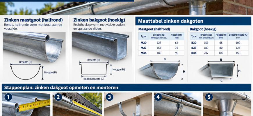 infographic zinken dakgoten opmeten en monteren