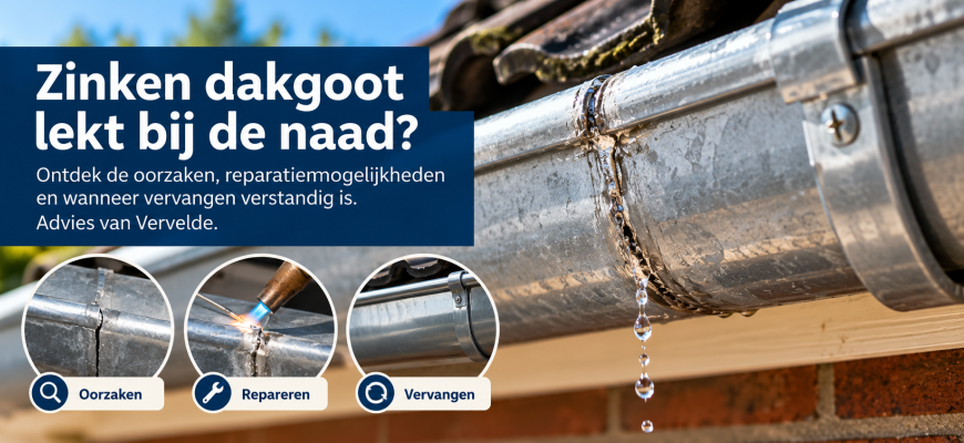 zinken dakgoot lekt bij de naad